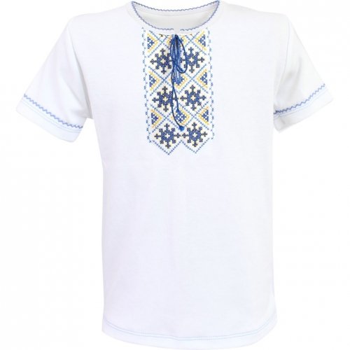 Футболка вышиванка для мальчика Ladan 1 - 8 лет Интерлок Белый/Голубой VD2