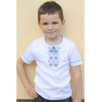 Футболка вышиванка для мальчика Ladan 1 - 8 лет Интерлок Белый/Голубой VD2