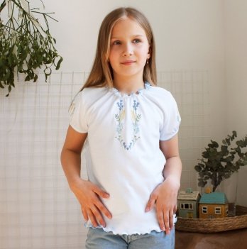 Футболка вышиванка детская Ladan 2 - 8 лет Интерлок Белый/Голубой VD2