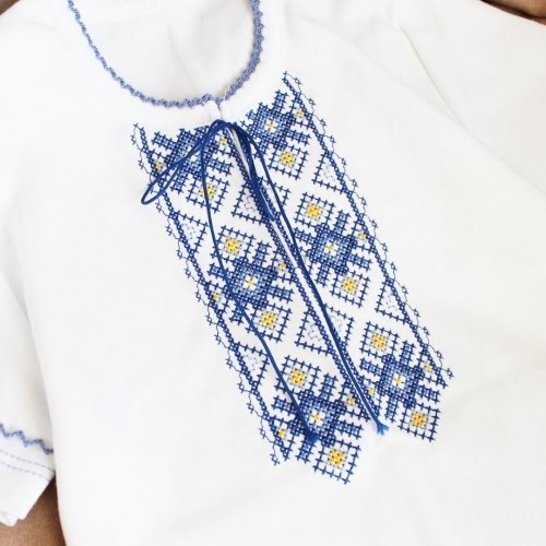 Футболка вышиванка для мальчика Ladan 1 - 8 лет Интерлок Белый/Синий VD2