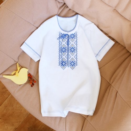 Футболка вышиванка для мальчика Ladan 1 - 8 лет Интерлок Белый/Синий VD2