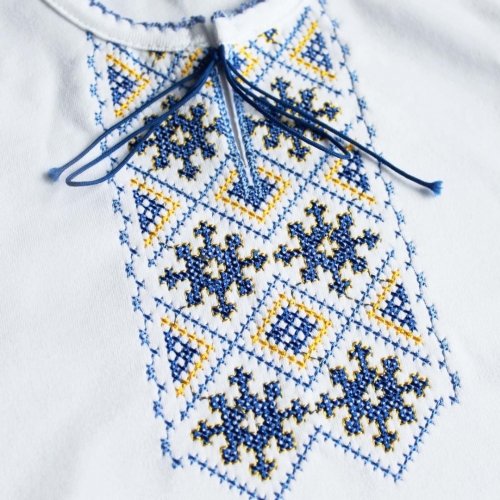 Футболка вышиванка для мальчика Ladan 1 - 8 лет Интерлок Белый/Голубой VD2