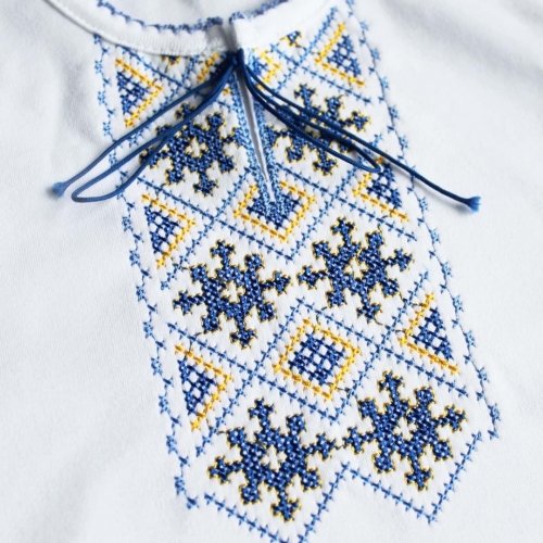 Вышиванка для мальчика Ladan 1 - 8 лет Интерлок Белый/Голубой VD1