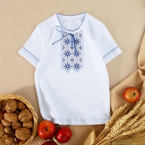 Футболка вышиванка для мальчика Ladan 1 - 8 лет Интерлок Белый/Голубой VD2