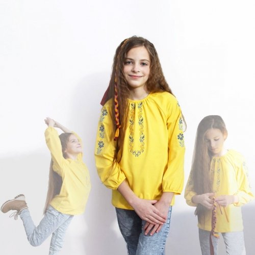 Вышиванка для девочки Ladan 7 - 12 лет Стрейч-кулир Голубой VD4