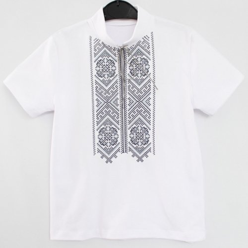 Вышиванка для мальчика Ladan 7 - 12 лет Стрейч-кулир Белый/Серый VD5