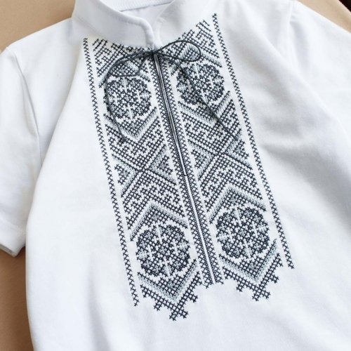 Вышиванка для мальчика Ladan 2 - 5 лет Стрейч-кулир Белый/Серый VD5