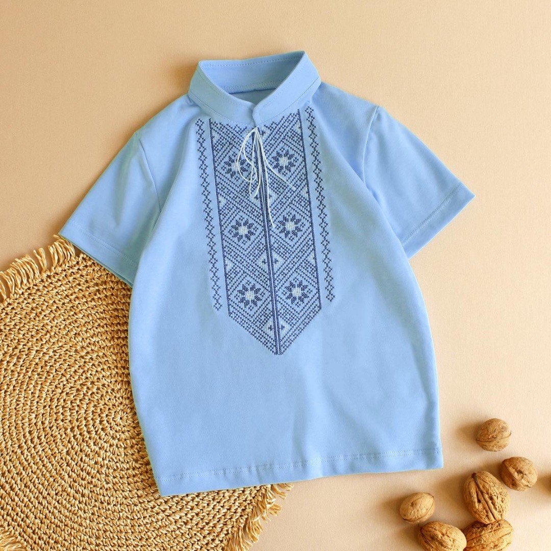 Вышиванка для мальчика Ladan 2 - 5 лет Стрейч-кулир Светло-голубой VD5