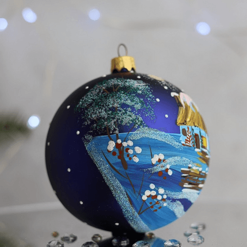 Новогодний шар на елку Santa Shop Зимний дом Синий/Фиолетовый 10 см 4820001112764
