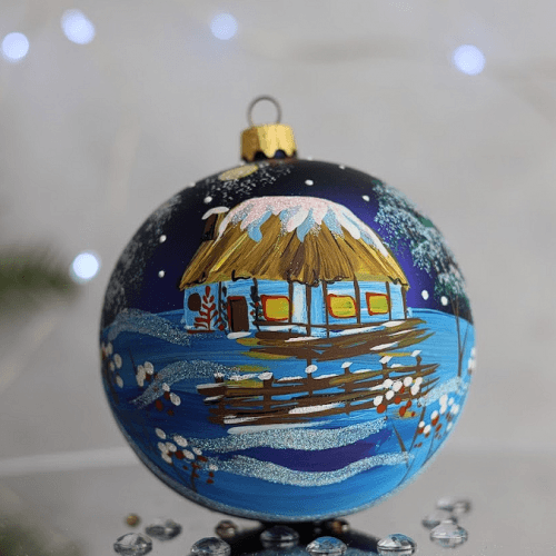 Новогодний шар на елку Santa Shop Зимний дом Синий/Фиолетовый 10 см 4820001112764