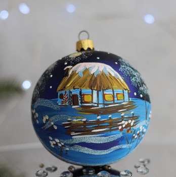Новогодний шар на елку Santa Shop Зимний дом Синий/Фиолетовый 10 см 4820001112764
