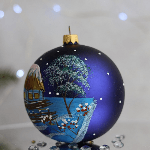 Новогодний шар на елку Santa Shop Зимний дом Синий/Фиолетовый 10 см 4820001112764