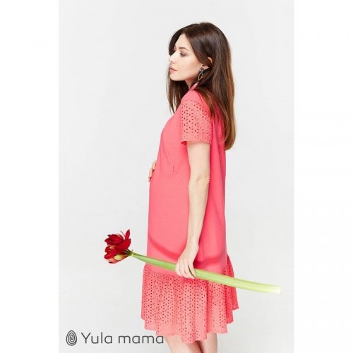 Платье-футболка для беременных и кормящих мам Юла мама, ярко-розовое размер L