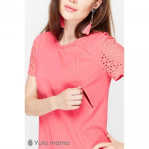 Платье-футболка для беременных и кормящих мам Юла мама, ярко-розовое