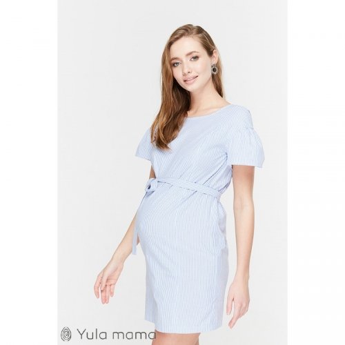 Платье для беременных и кормящих мам Юла мама, из стрейчевого поплина в полоску